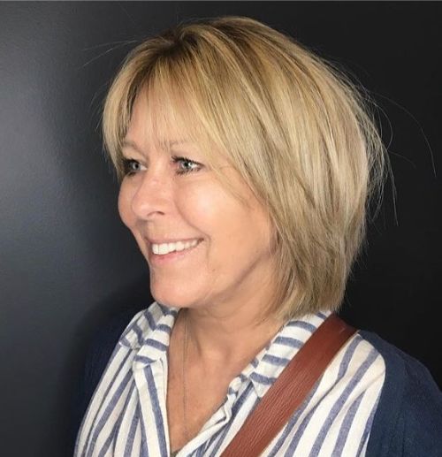 Medium Textured Bob for Over 50 with Round Face