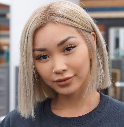 Chic Blunt Bob with Off Center Part