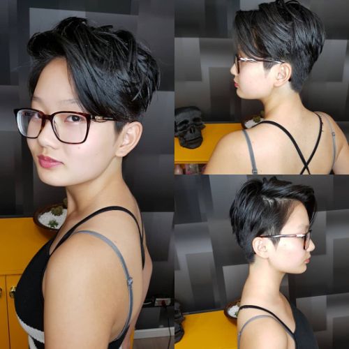Black Choppy Pixie for a Round Face