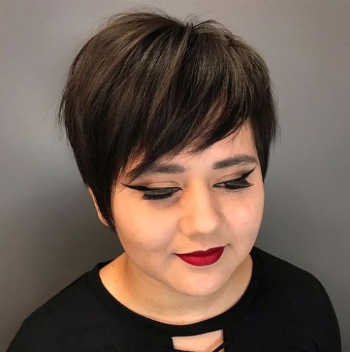 Feathered Pixie with Side Bangs for a Round Face