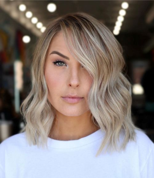 Blonde Balayage Mid-Length Hair for Round Faces
